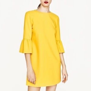 Zara Yellow Bell Sleeve Shift Dress size 8